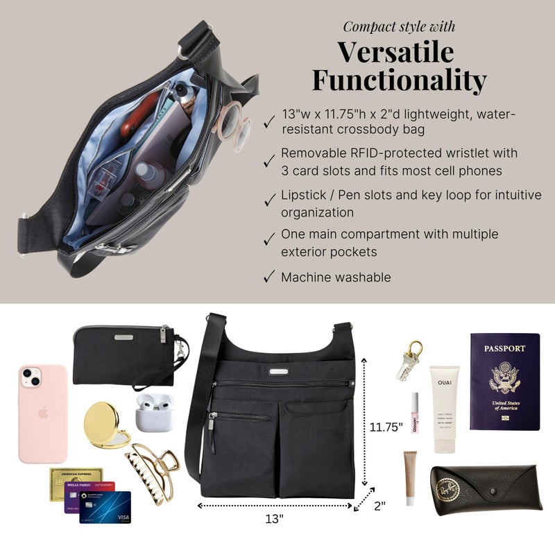 Baggallini Womens On Track Zip Crossbody With Rfid Phone Wristlet Handbags, Black, One Size US - Image 3